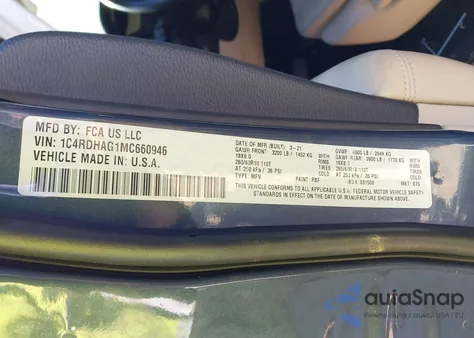 2021 Dodge Durango Sxt Rwd z USA, uszkodzony, nr VIN 1C4RDHAG1MC660946